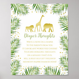 Gold Safari Baby shower Diaper Thoughts Game Sign Poster
