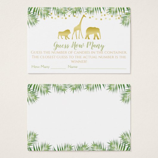 Gold Safari Baby shower raad eens hoeveel gamekaar Visitekaartje (Voorkant /achterkant)