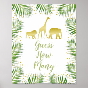 Gold Safari Baby shower raad eens hoeveel spelletj Poster