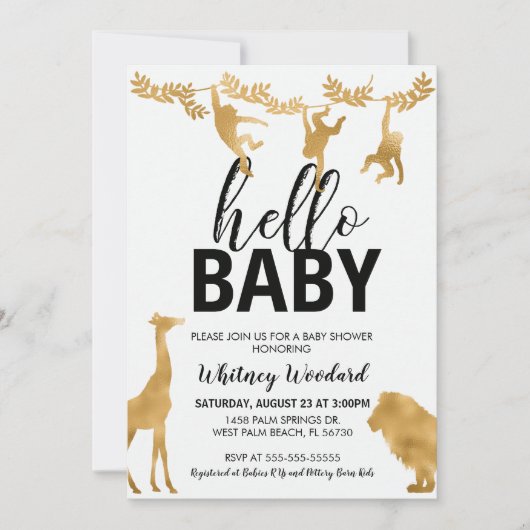Gold Safari Baby shower Uitnodiging (Voorkant)