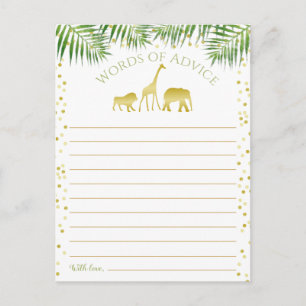 Gold Safari Baby shower Woorden van advies Briefkaart