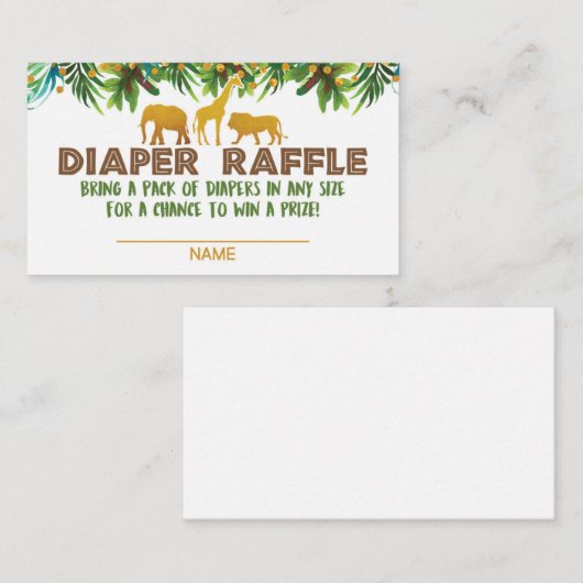 Gold Safari Dier Baby shower Luier Raffle Kaart (Voorkant / Achterkant)