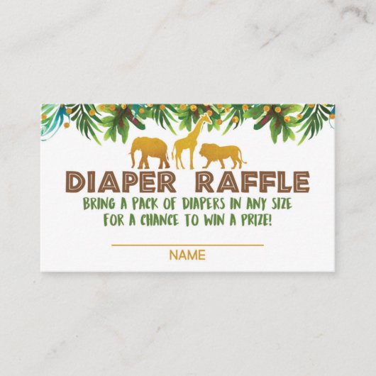 Gold Safari Dier Baby shower Luier Raffle Kaart (Voorkant)