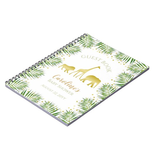 Gold Safari Dieren Baby shower Gastenboek Notitieboek (Linkerzijde)