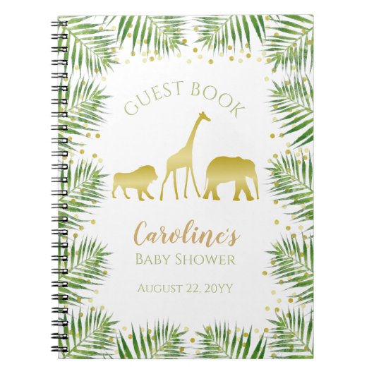 Gold Safari Dieren Baby shower Gastenboek Notitieboek (Voorkant)