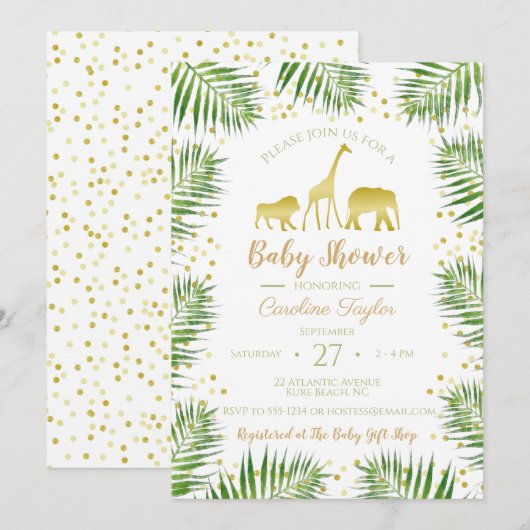 Gold Safari Dieren Baby shower Kaart (Voorkant / Achterkant)