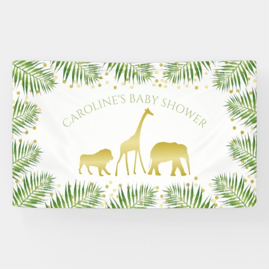 Gold Safari Dieren Tropisch Baby shower Spandoek (Horizontaal)