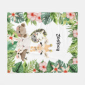 Gold Safari Friends | Waterverf Floral Greenery Fleece Deken (Voorkant (Horizontaal))