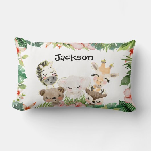 Gold Safari Friends | Waterverf Floral Greenery Kussen (Voorkant)