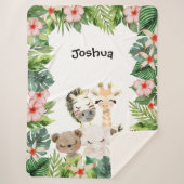 Gold Safari Friends | Waterverf Floral Greenery Sherpa Deken (Voorkant)