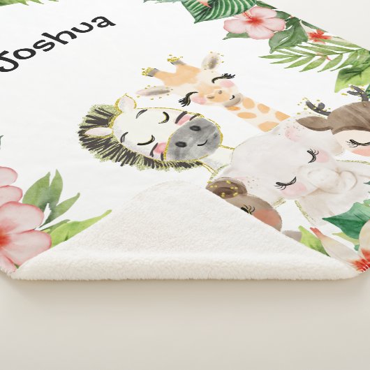 Gold Safari Friends | Waterverf Floral Greenery Sherpa Deken (3/4)