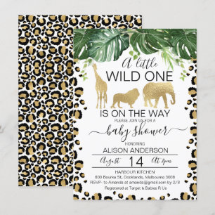 Gold Safari Leopard Skin Baby shower Invitation Kaart