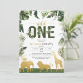 Gold Safari Oerwoud Animals Wild One First Birthda Kaart (Staand voorkant)