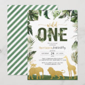 Gold Safari Oerwoud Animals Wild One First Birthda Kaart (Voorkant / Achterkant)