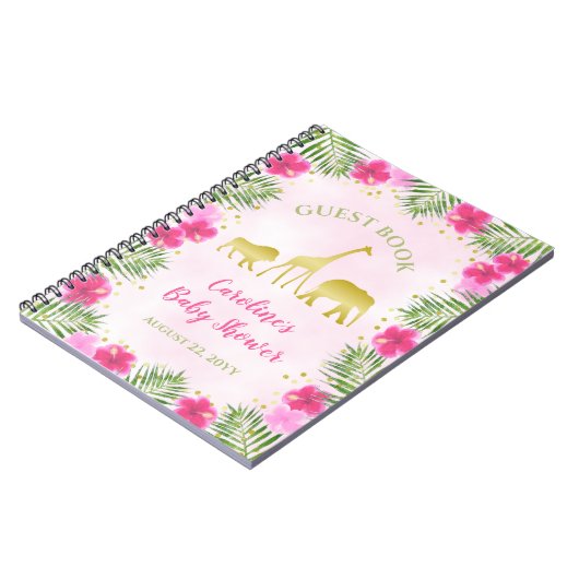 Gold Safari Pink Floral Baby Shower Guest Book Notitieboek (Linkerzijde)