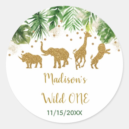 Gold Safari Wild Een eerste verjaardag Ronde Sticker (Voorkant)
