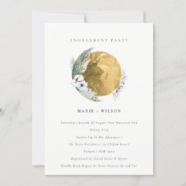 Gold Saga Green Floral Wreath Verloving Invite Bedankkaart