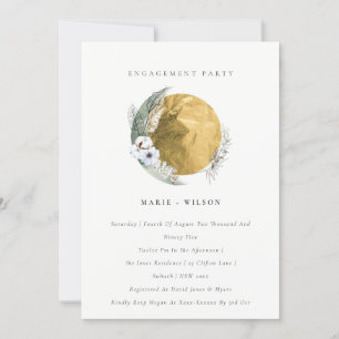 Gold Saga Green Floral Wreath Verloving Invite Bedankkaart