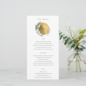 Gold Saga Green Floral Wreath Wedding Menu Kaart (Staand voorkant)