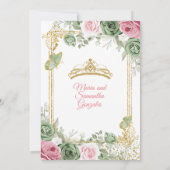 Gold Sage Green en Pink Twin Quinceañera Kaart (Achterkant)