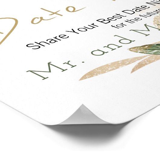 Gold Sage Green Floral Date Night Sign Poster (Hoek)