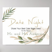 Gold Sage Green Floral Date Night Sign Poster (Voorkant)