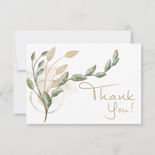 Gold Sage Green Floral Elegant Hartelijk dank Bedankkaart (Voorkant)