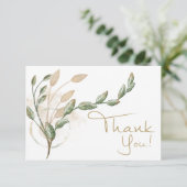 Gold Sage Green Floral Elegant Hartelijk dank Bedankkaart (Staand voorkant)