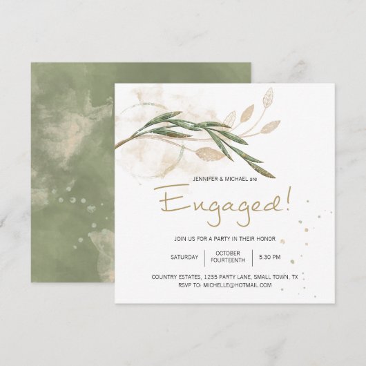 Gold Sage Green Floral Elegant Verloving (Voorkant / Achterkant)