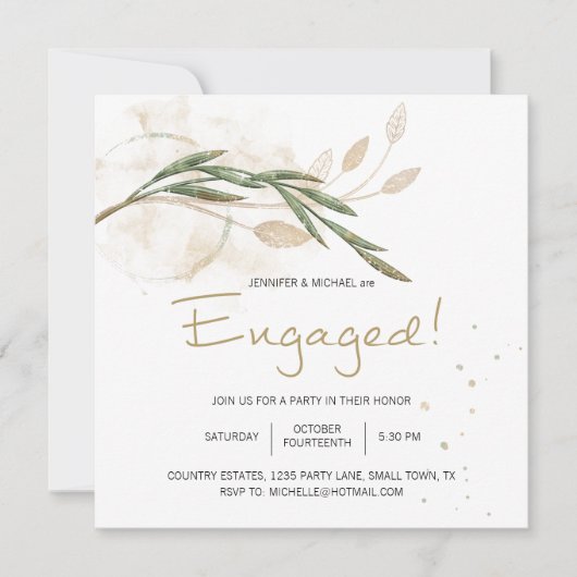 Gold Sage Green Floral Elegant Verloving (Voorkant)