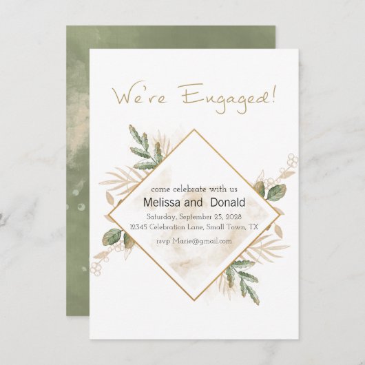 Gold Sage Green Floral Elegant Verloving (Voorkant / Achterkant)