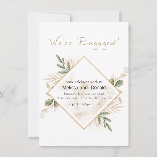 Gold Sage Green Floral Elegant Verloving (Voorkant)