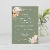 Gold Sage Green Floral Fall All In One Wedding Kaart (Staand voorkant)