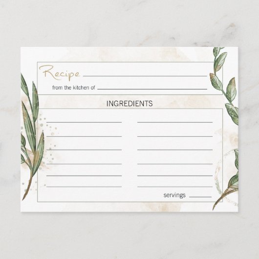 Gold Sage Green Floral Recipcard Briefkaart (Voorkant)