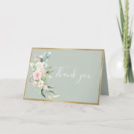 Gold Sage Green Floral Waterverf Romantic Wedding Bedankkaart