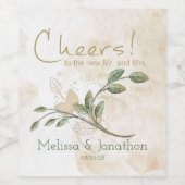 Gold Sage Green Floral Weddenschap Wine Label Wijn Etiket (Enkel label)