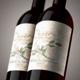 Gold Sage Green Floral Weddenschap Wine Label Wijn Etiket