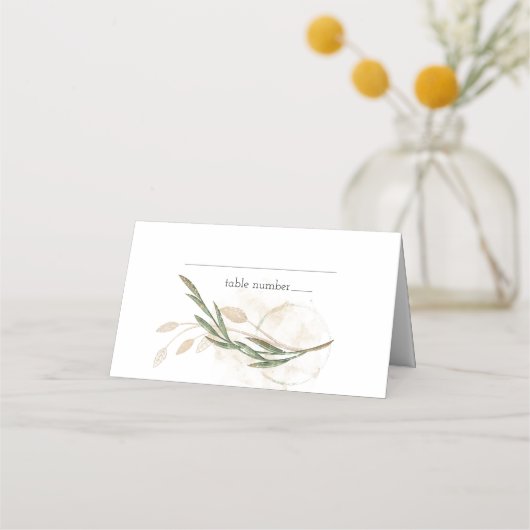 Gold Sage Green Floral Wedding Place Card Plaatskaartje (Voorkant)