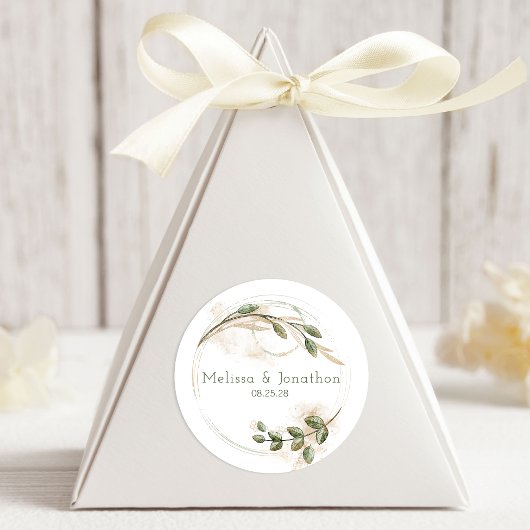 Gold Sage Green Floral Wedding Round Sticker