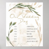 Gold Sage Green Floral Wedding Schedule Poster (Voorkant)