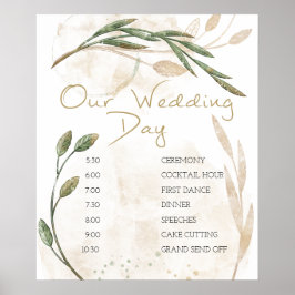 Gold Sage Green Floral Wedding Schedule Poster