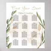 Gold Sage Green Floral Wedding Seating Chart Poster (Voorkant)