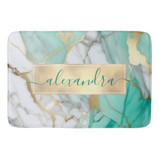 Gold Sage Green Marble Modern Elegant Badmat (Voorkant)