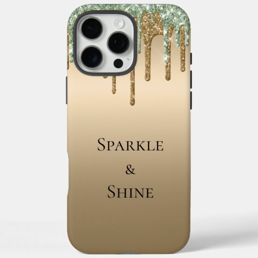 Gold Sage Green Sparkle Glitter Drips Case-Mate iPhone Case (Achterkant)