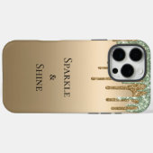 Gold Sage Green Sparkle Glitter Drips Case-Mate iPhone Case (Achterkant (horizontaal))