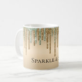 Gold Sage Green Sparkle Glitter Drips Koffiemok (Voorkant links)