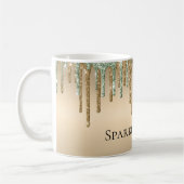 Gold Sage Green Sparkle Glitter Drips Koffiemok (Links)
