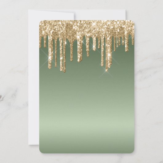Gold Sage Green Sparkle Glitter Drips Verjaardag Kaart (Achterkant)