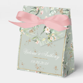 Gold Sage Green Waterverf Floral Name Wedding Bedankdoosjes