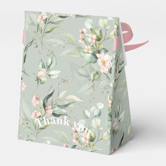 Gold Sage Green Waterverf Floral Name Wedding Bedankdoosjes (Achterkant)